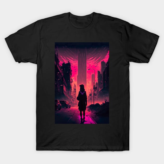 Lonely Soul In A Cyberpunk City T-Shirt by Nightarcade